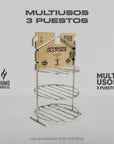 Accesorio multiusos de 3 puestos en acero inoxidable foto producto fondo gris