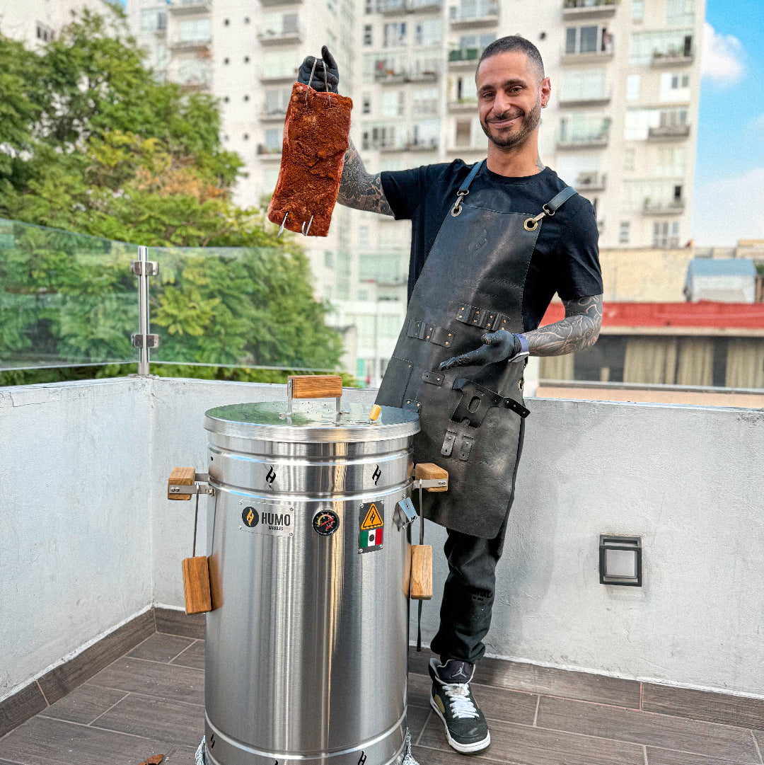 barril asador de 38 libras en uso